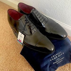 Men’s black high shine leather Oxford dress shoes Charles Tyrwhitt